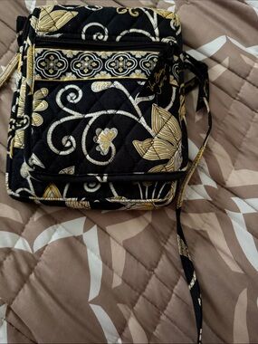 Vera Bradley Black Floral Quilted Crossbody with Yellow Accents